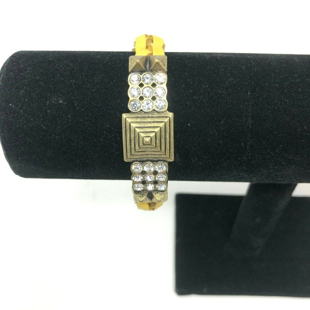 Lia Sophia Bracelet Antique Gold Crystals Yellow Braided Band 8" Medium